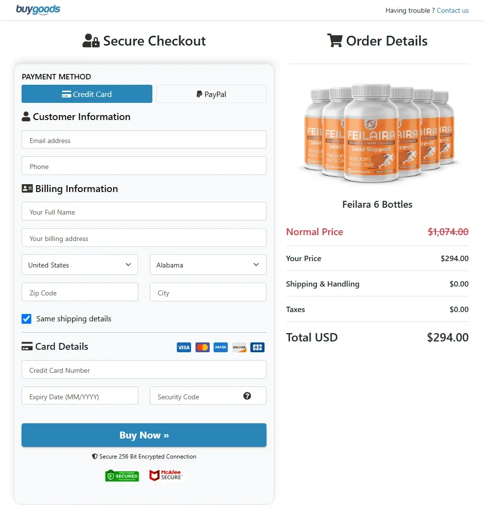 Feilaira Order Page